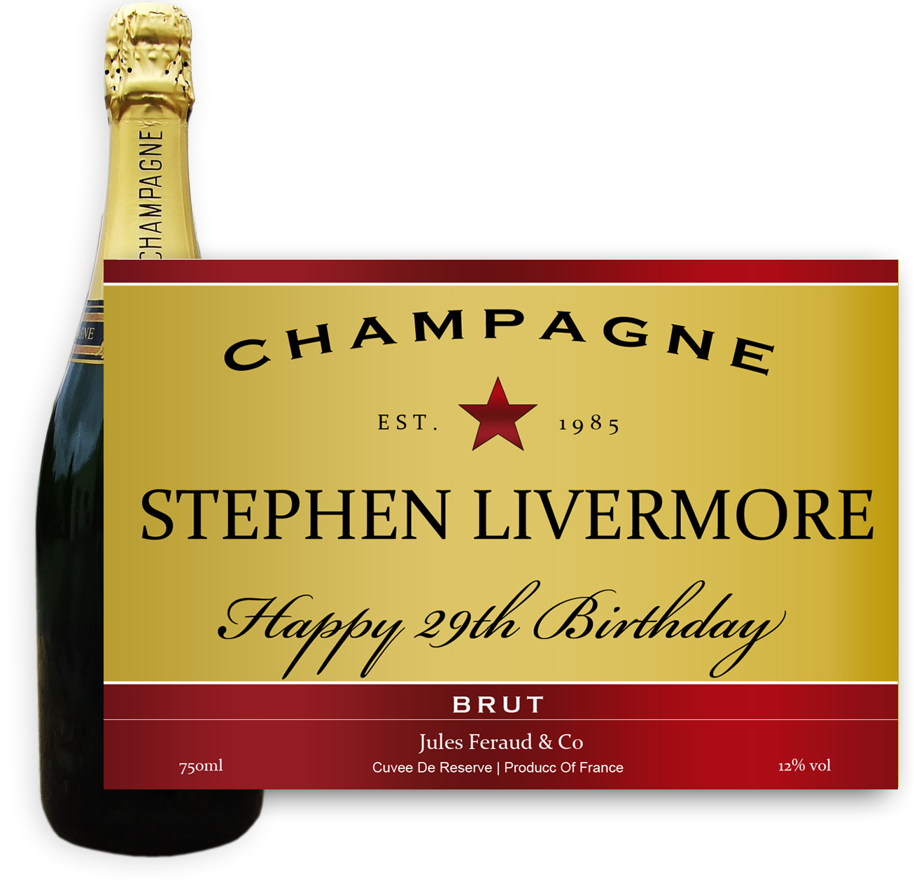 Buy & Send Personalised Champagne - Jules Feraud, Brut- Red and Gold Label Gift Online